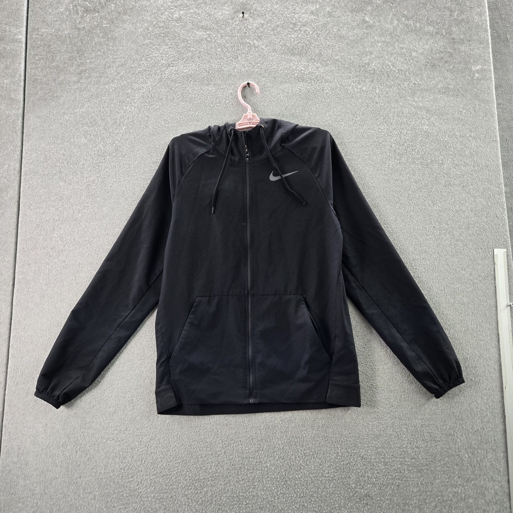 Nike Pro Men Hoodie S Black Dri-Fit Activewear Zipper Standard‎ Fit Logo